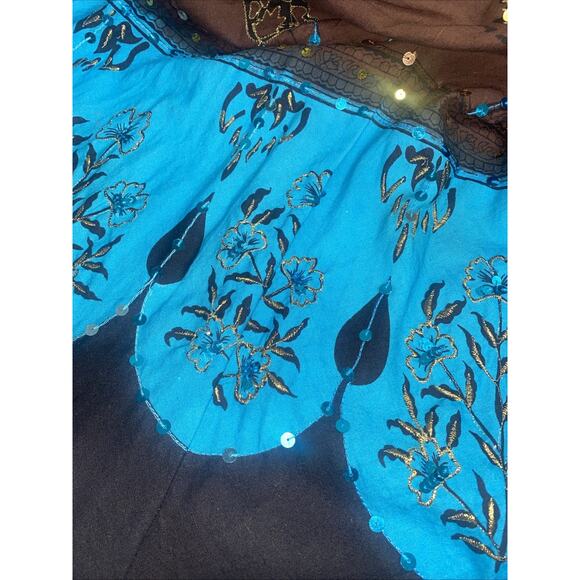 Ishyu Women's Brown Blue Gold Sequin Embroidered Midi Skirt Boho Festival 28” - Picture 9 of 10